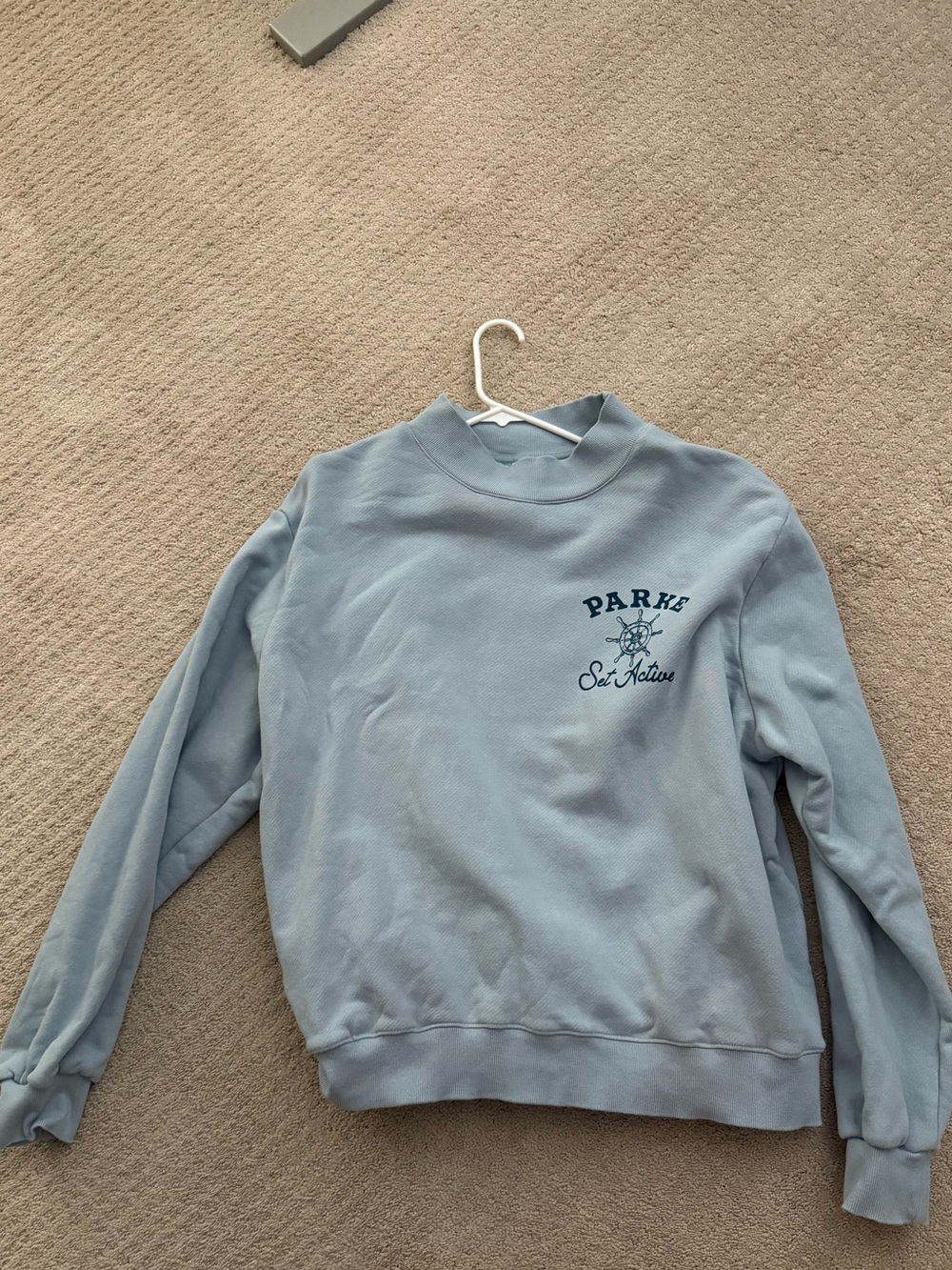 Parke Light Blue Crewneck Sweatshirt with Navy Chest Graphic